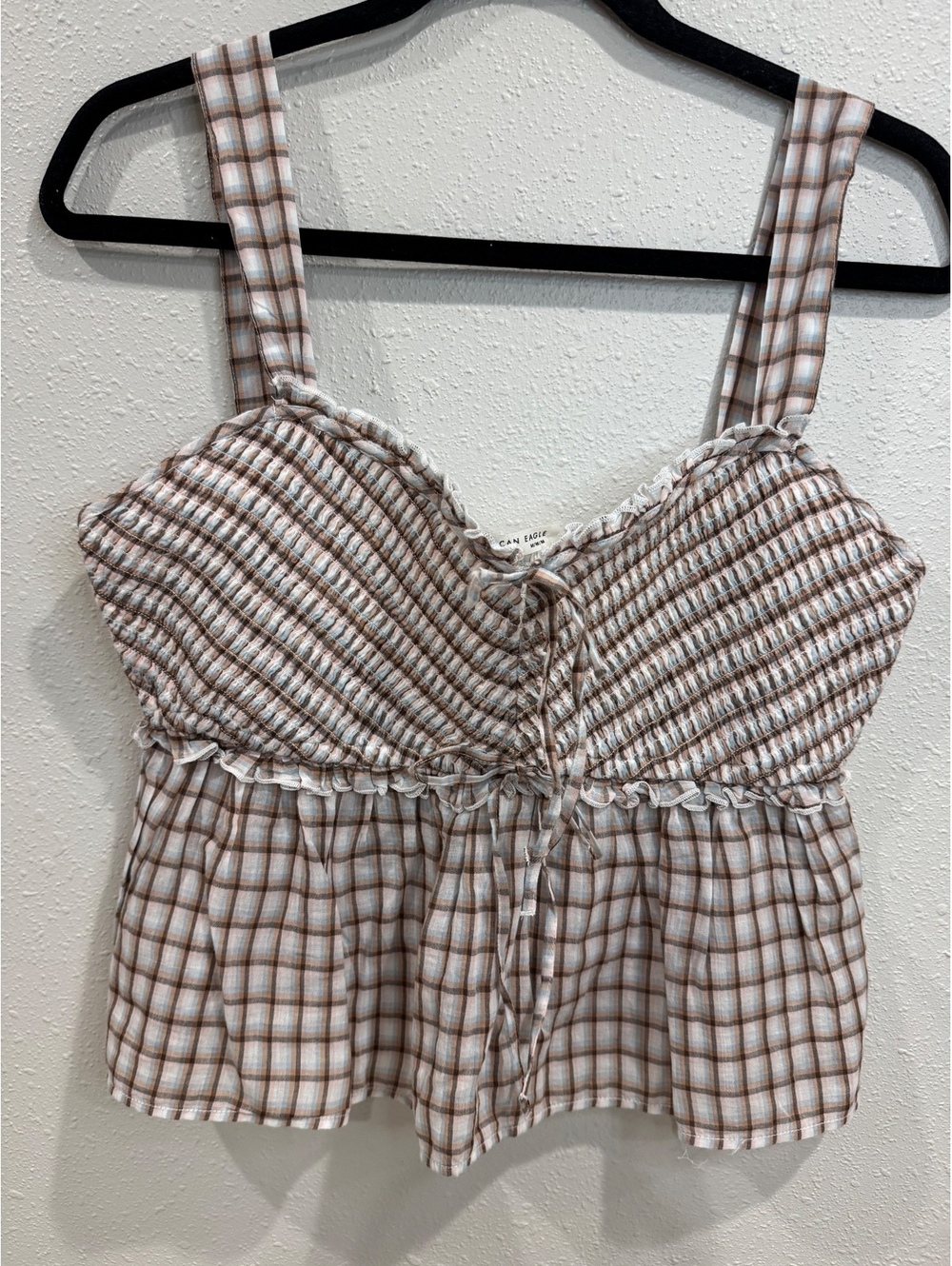 American Eagle Plaid Smocked Peplum Tank Top – Women’s Medium